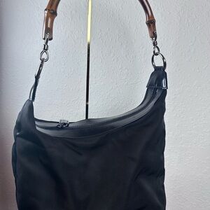 Auth GUCCI Bamboo Nylon Black
 Handbag